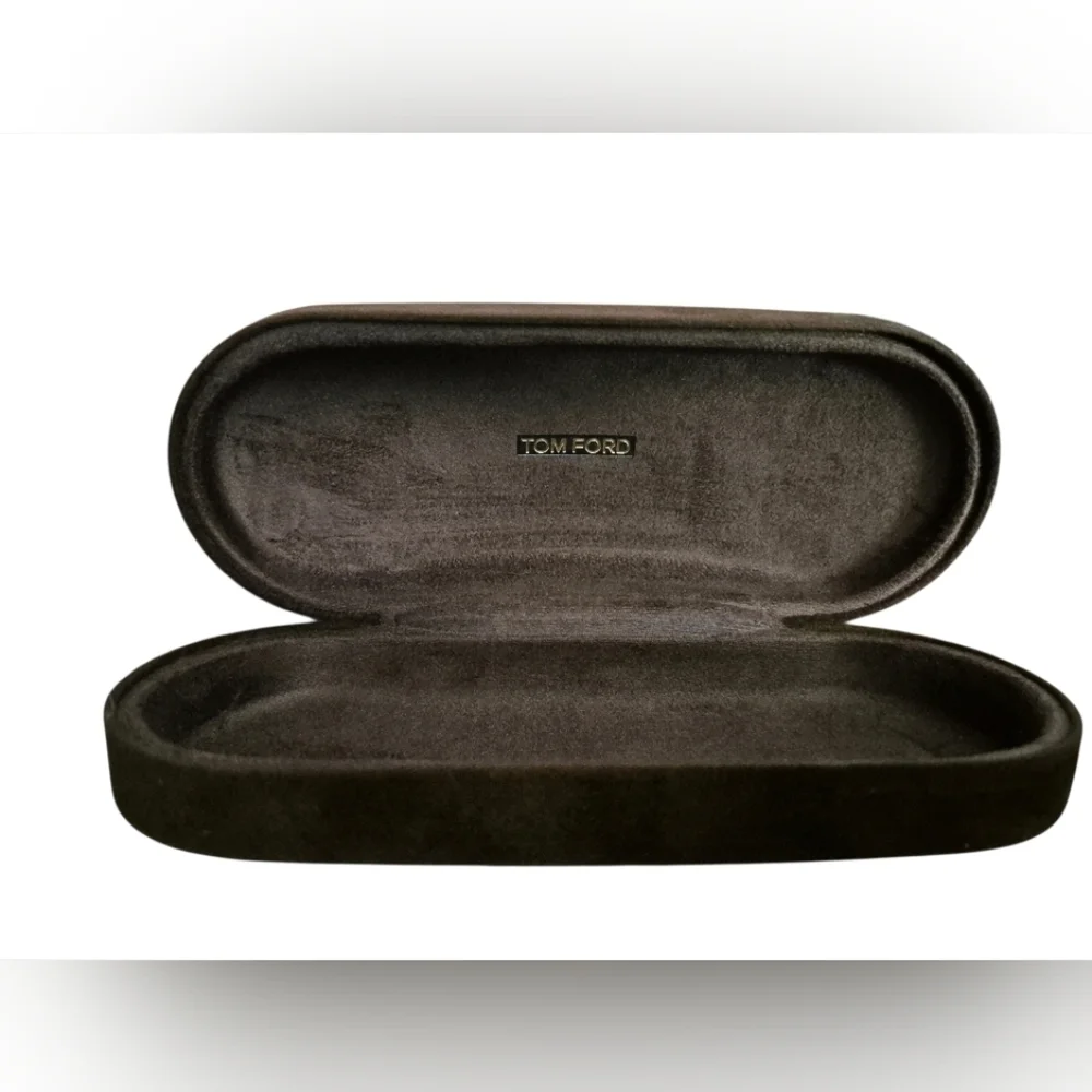 Tom Ford Chocolate Brown Velvet Hard Clam Shell Eyeglass Case w/ Cleaning Cloth